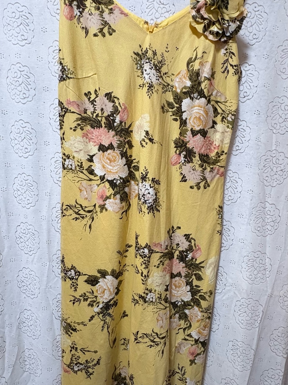 Newport News Yellow Floral Cotton Dress Size 4 3D Flower Pin
